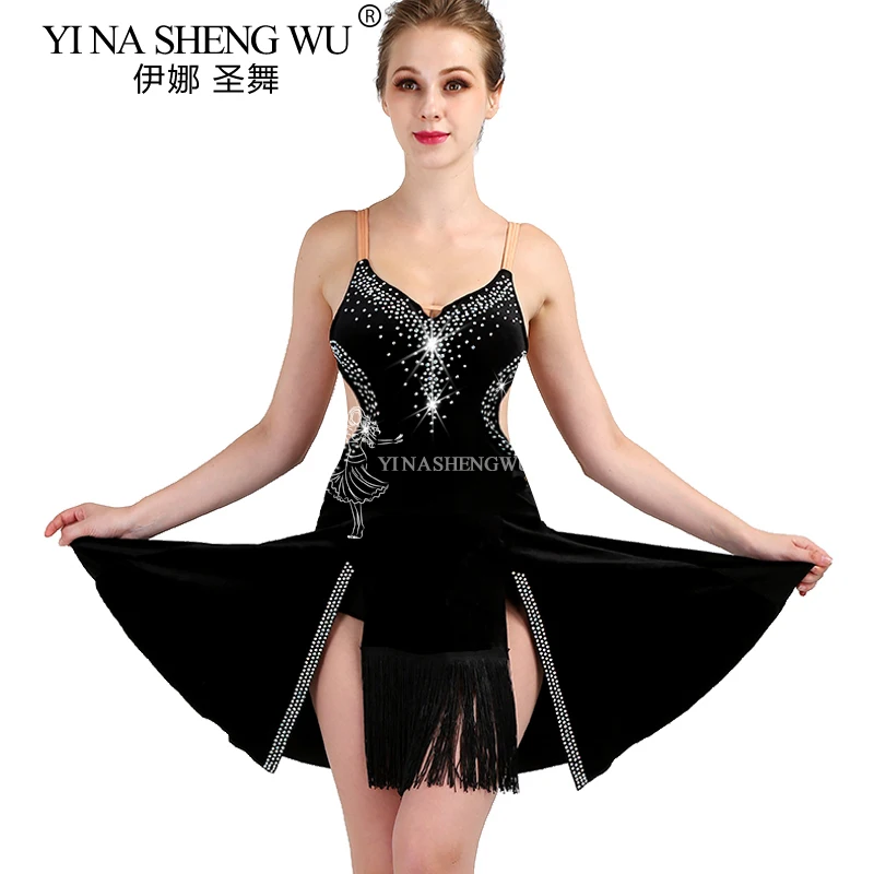 

Женское платье для соревнований по латинским танцам, новое сексуальное платье на бретельках для выступлений в латинских танцах для взрослых, детское платье на заказ