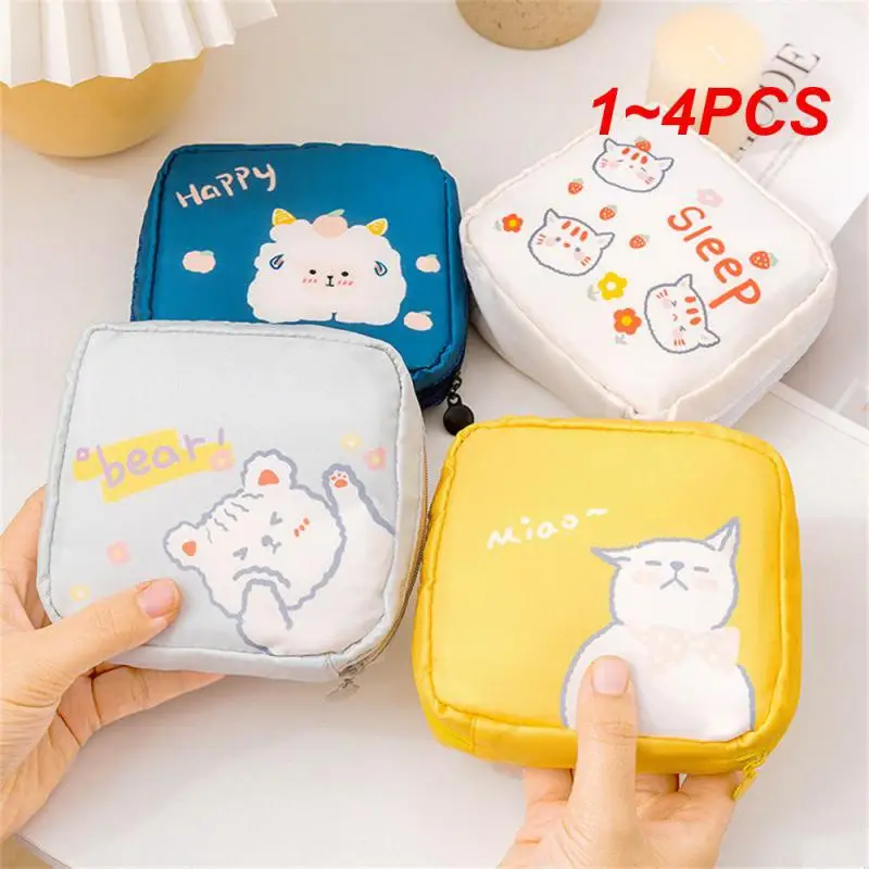 1~4PCS Pads Oxford Cloth Portable Storage Sanitary Napkin Bags Durable Household Products Menstrual Period Cartoon Convenient