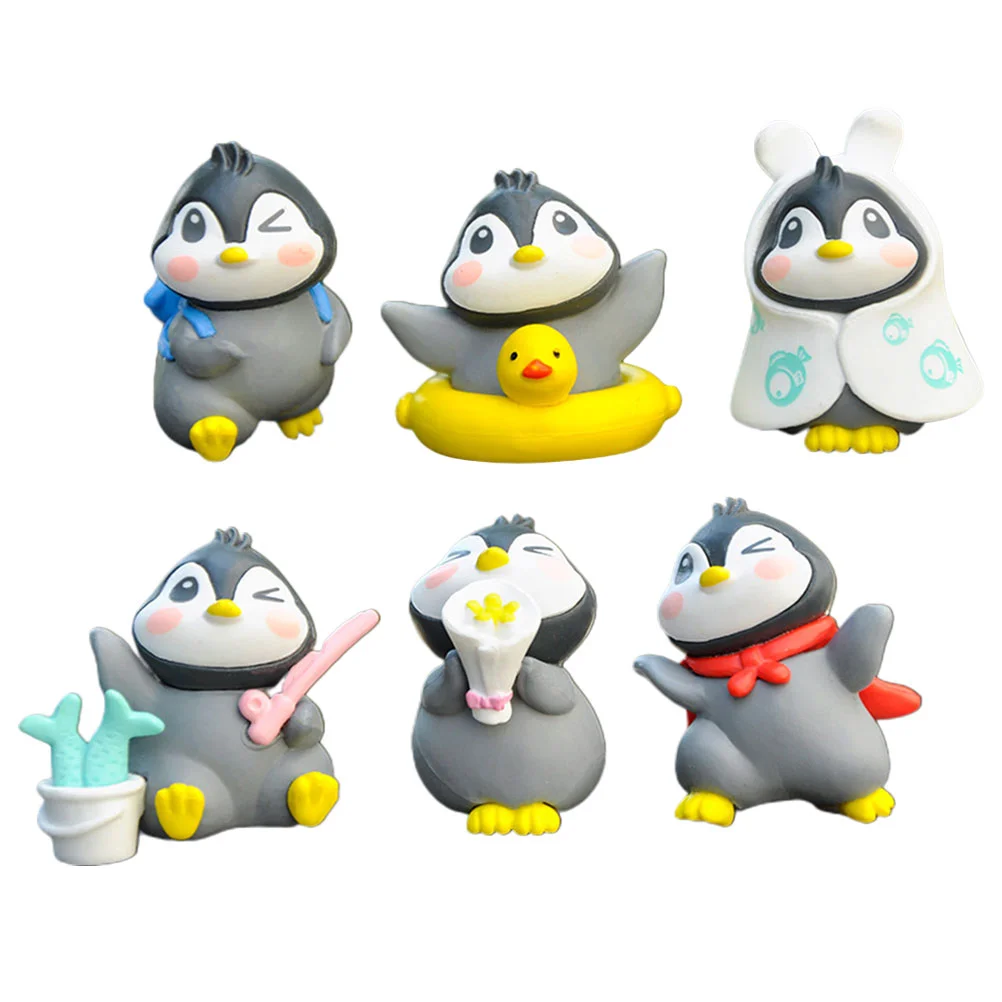 

6 Pcs Decorations Penguin Ornaments Child Children's Toys Mini Figurines Pvc Miniature