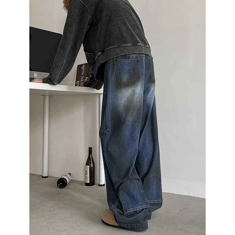 M-XXXL Vintage Men's Washed Denim Jeans American Style Loose Fit Straight Leg Casual Pants for Streetwear & Daily Wear Clothing