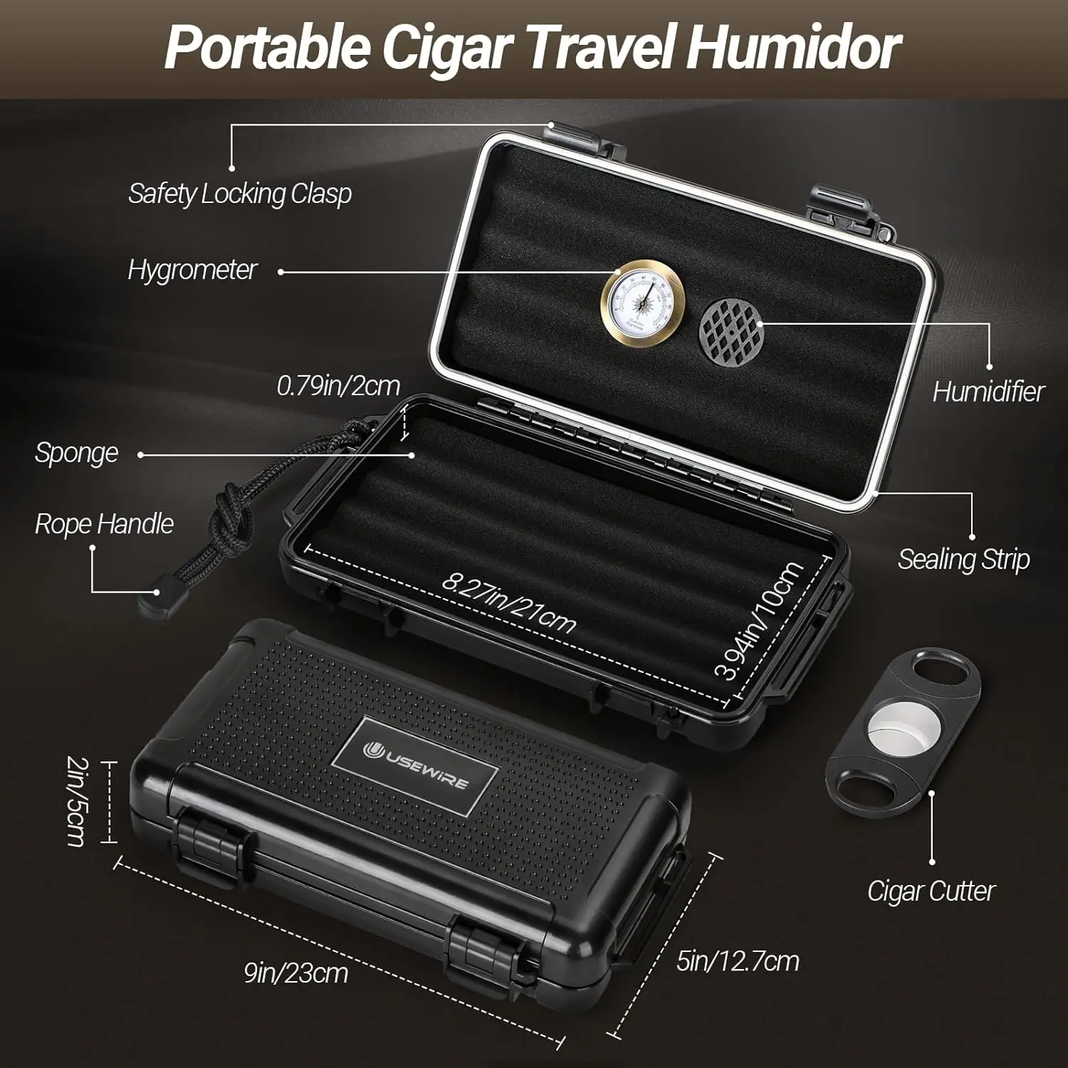 Imagem -02 - Usewire-charuto Viagem Humidor e Cigar Grupo Estojo Portátil com Higrômetro Umidificador Cortador Charuto