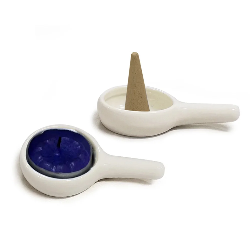 

3Pcs White Ceramic Holders Portable Stands Handle Design Beautiful Practical Spa Yoga Meditation Tealight Wax Warmer