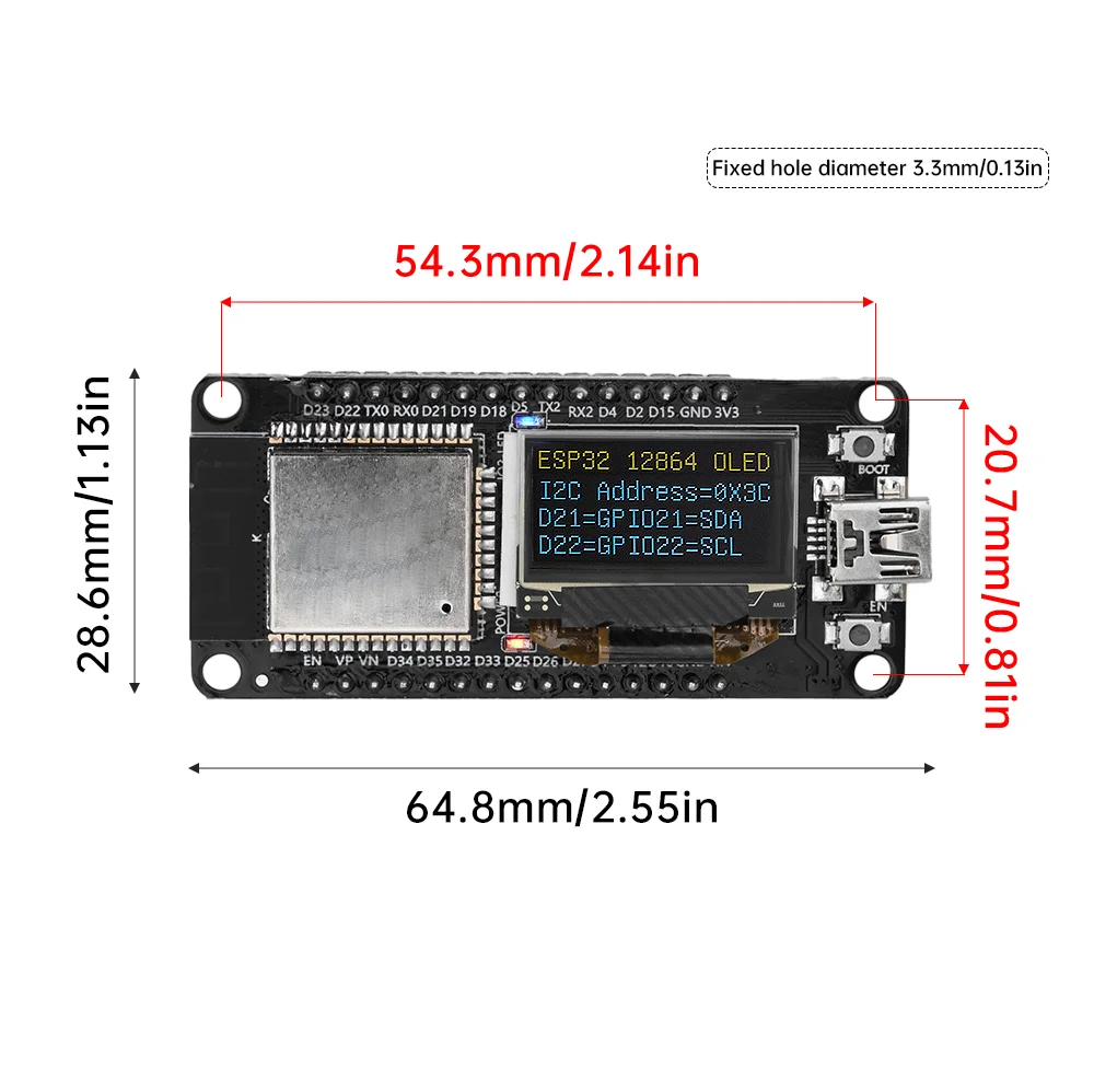 ESP-WROOM-32D ESP32 Development Board 0.96 Inch OLED Display,CH340C,WiFi+BLE Wireless Module,Type-C/Mini/Micro USB for Arduino