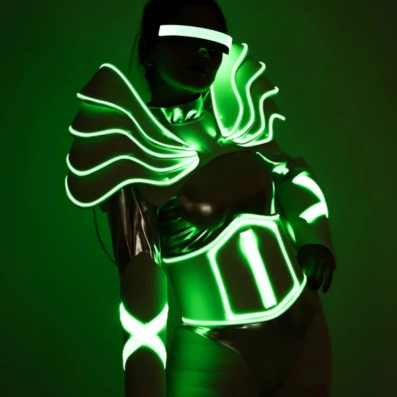 

LED Glowing Technology Costume Ice Blue Luminous Bar Party Punk Cyber Gogo Dance Clothing Troupe Nightclub Cosplay Suit