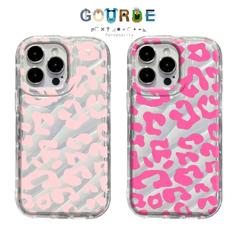 Gourde Rose Leopard Pink Clear Wavy Phone Case For iPhone 15 16 Pro Max Cases iPhone 14 13 12 11 XS XR 7 8 Plus Shockproof Cover