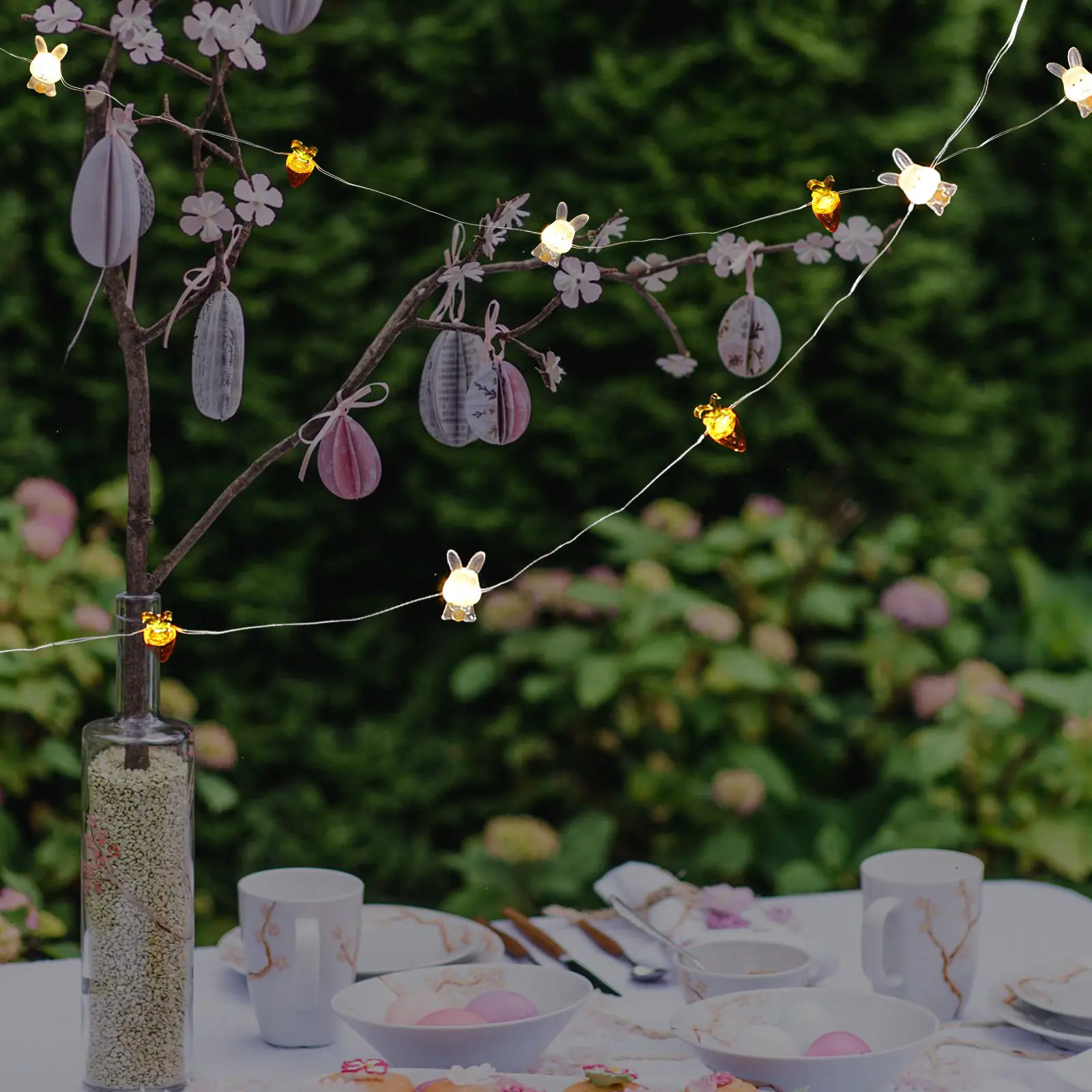 

Набор из 1 комплекта пасхальных гирлянд в форме кроликов и моркови, светодиодные, на батарейках, для комнаты, сада, двора, пасхальные гирлянды