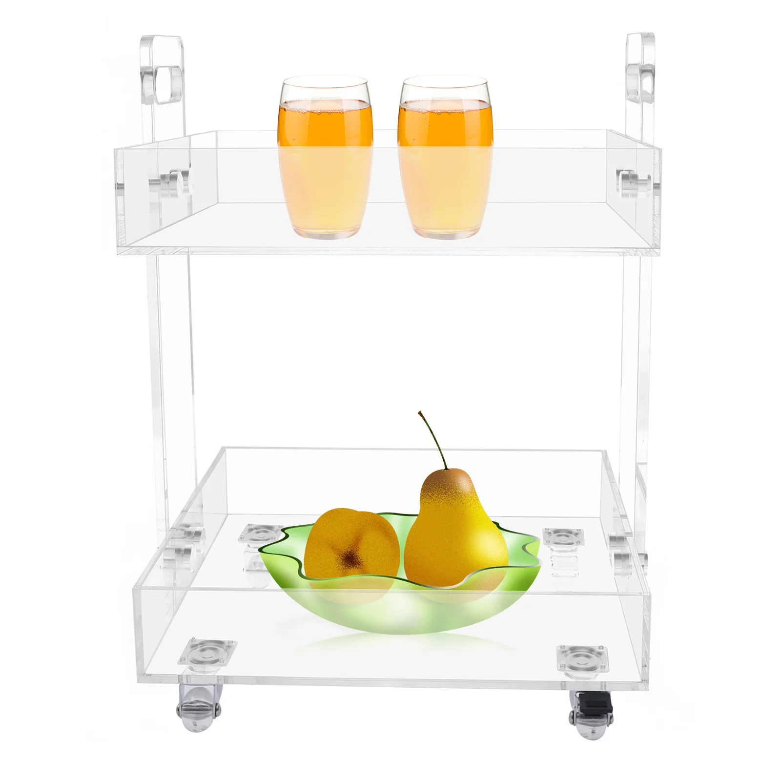 Acrylic Clear Side Table Modern Design Rolling Storage Acrylic Clear Cart with Wheels for Home Office Bathroom Kitchen Laundry