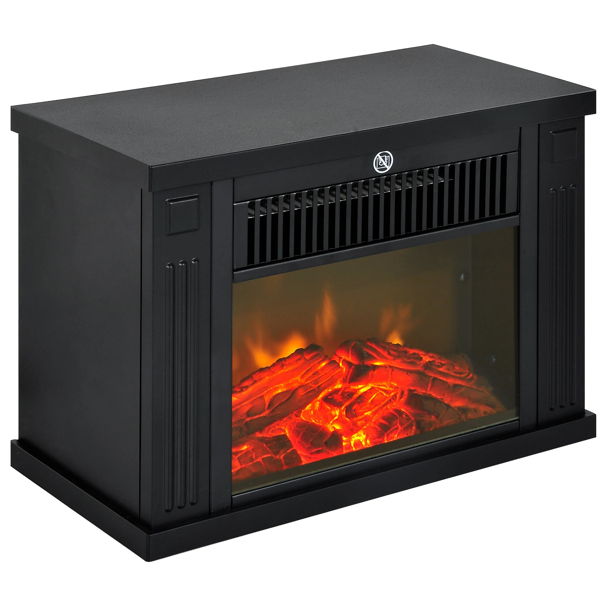 HOMCOM-Chimenea Eléctrica Portátil, Llama Simulada Ajustable, Termostato de 600/1200W