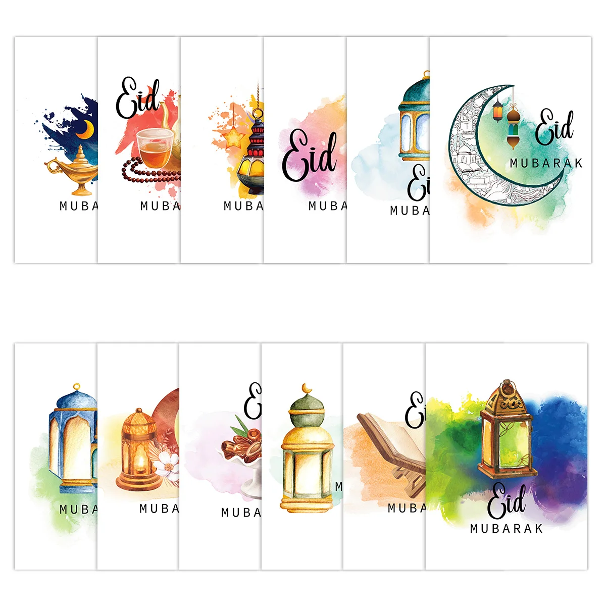 12/24pcs Eid Mubarak Postcards Ramadan Party Seat Card Place Cards Muslim Festival Party Invitation Card Ramadan Kareem Supplies