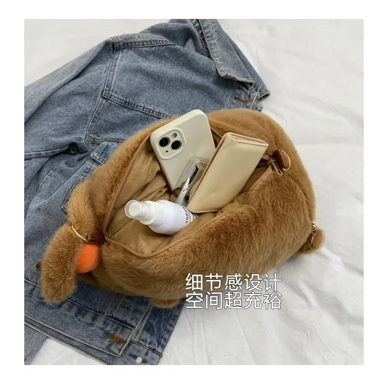 Capybara Plush Schoolbag Cartoon Fun Orange Capybara Doll Shoulder Bag Ugly Cute Doll Large Capacity Baby Doll Backpack New 2024