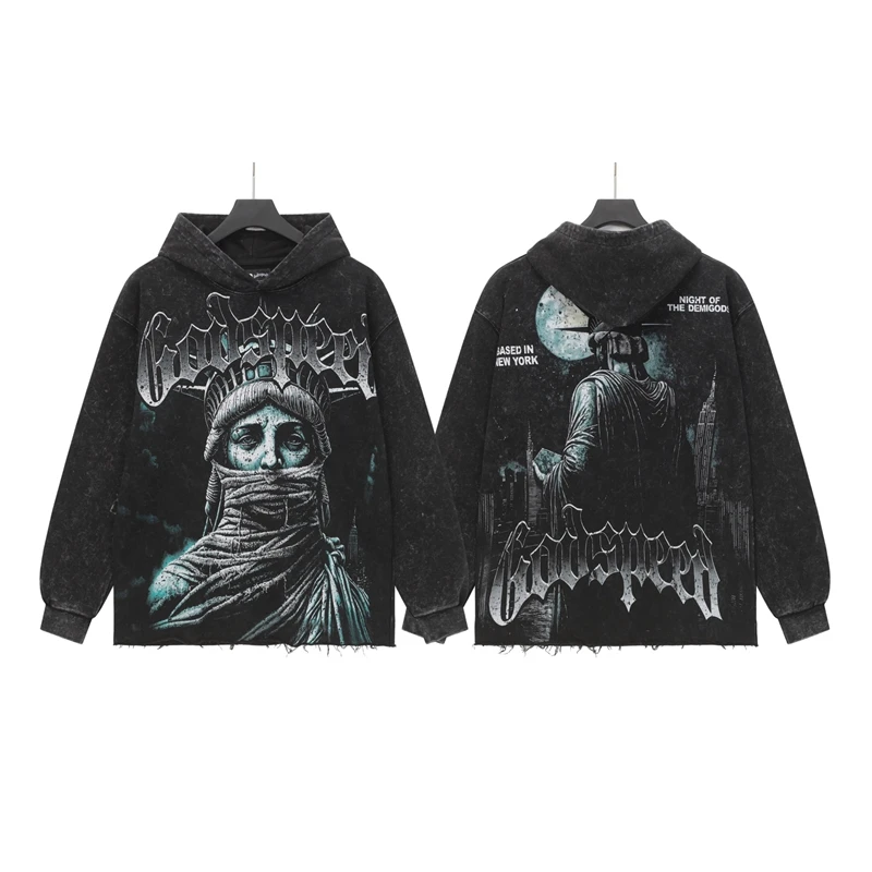 

Худи Godspeed American Sle свободного кроя с винтажным принтом в виде надписи, удлиненный рукав, уличная одежда