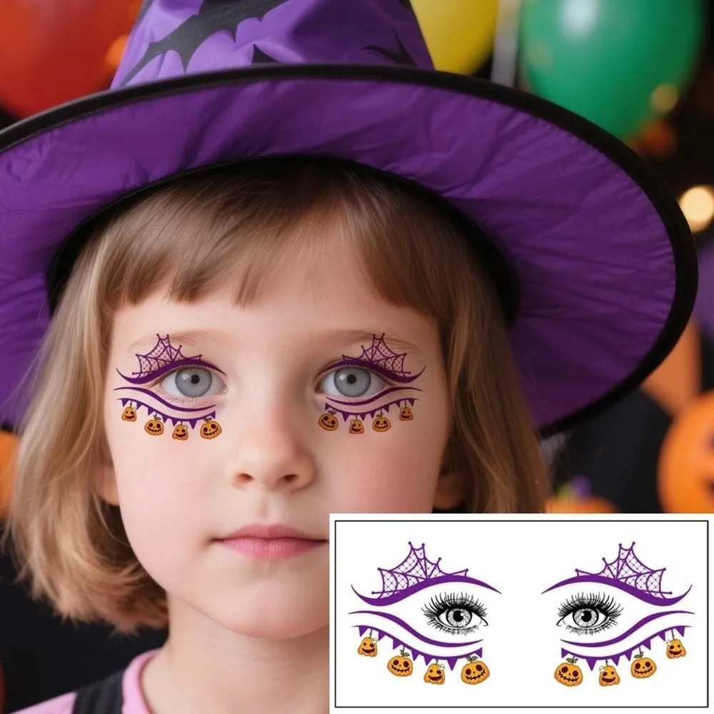 

Pumpkin Ghost Skull Halloween Face Tattoo Cartoon Waterproof Cheek Eyes Temporary Stickers Portable Disposable