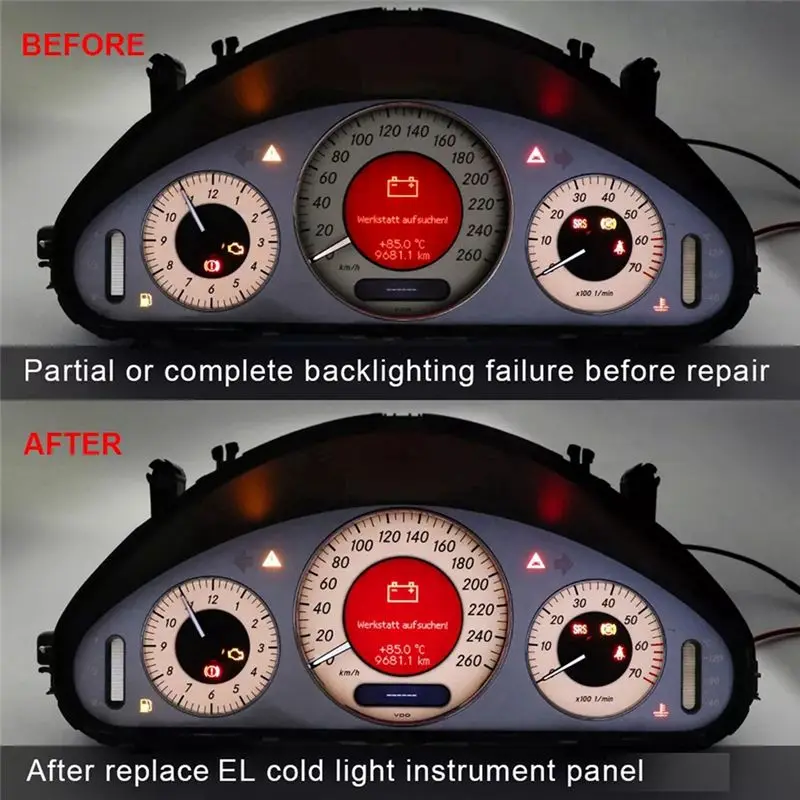【 Store!!】 260KM/H White Gauge Face With EL Cold Light Instrument Panel For Mercedes Benz W209, W211, C219