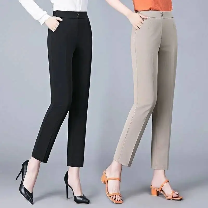 กางเกงสูทผู้หญิงเอวสูงสไตล์เกาหลี แฟชั่นสำหรับสาวออฟฟิศ เรียบหรู สบายๆ สตรีทแวร์ กางเกงขายาวทรงตรง