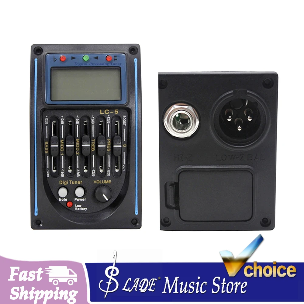 LC-5 5 Band EQ Acoustic Guitar Preamp Piezo Pickup Replacement with Microphone LCD Tuner Equalizer For Acoustic Guitar Parts
