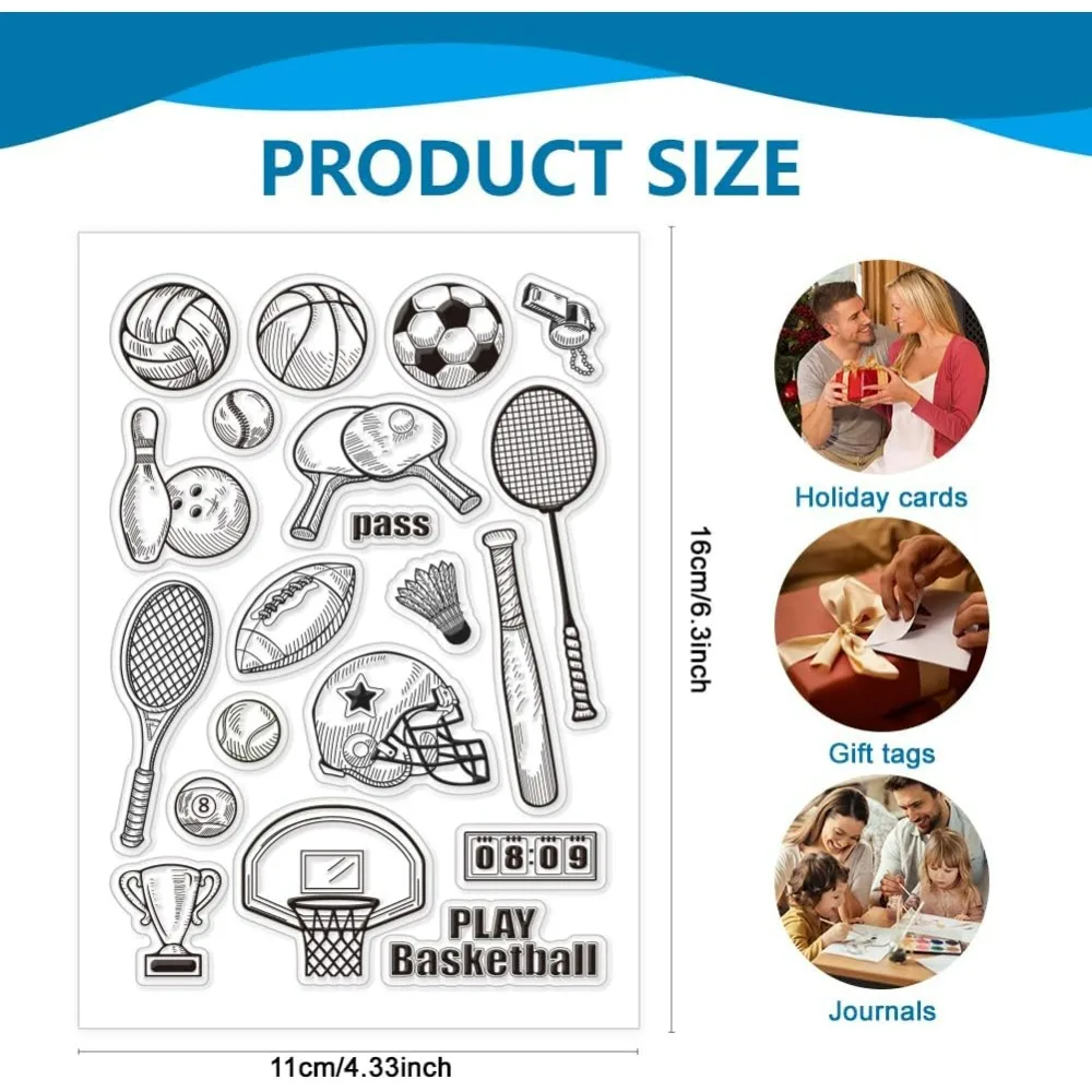 Sports Clear Stamps Football Basketball Stamps for DIY Scrapbooking Photo Album Decorative Cards Making 4.33x6.3 Inch