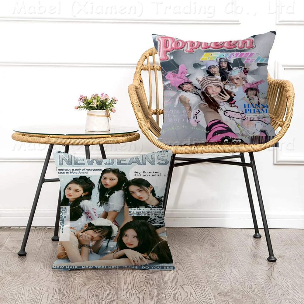 Kpop N-Newjeans Office Cushion Pillowcase Car Cushion Cover45X45CM Lumbar Pillowcase Sofa Pillowcover