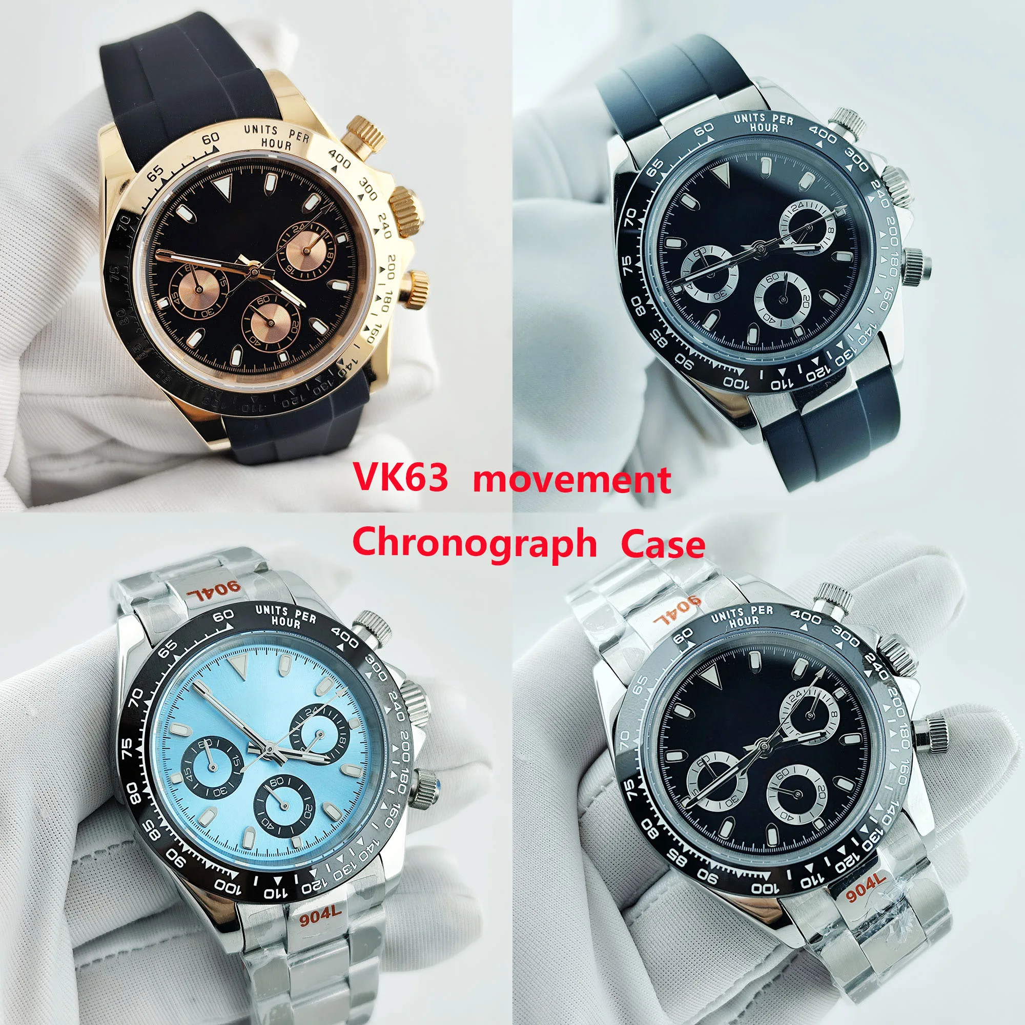 VK63 Chronograph Watch Case VK63 quartz movement 39mm dialstainless steel case luminous panda dial s dial Accessories