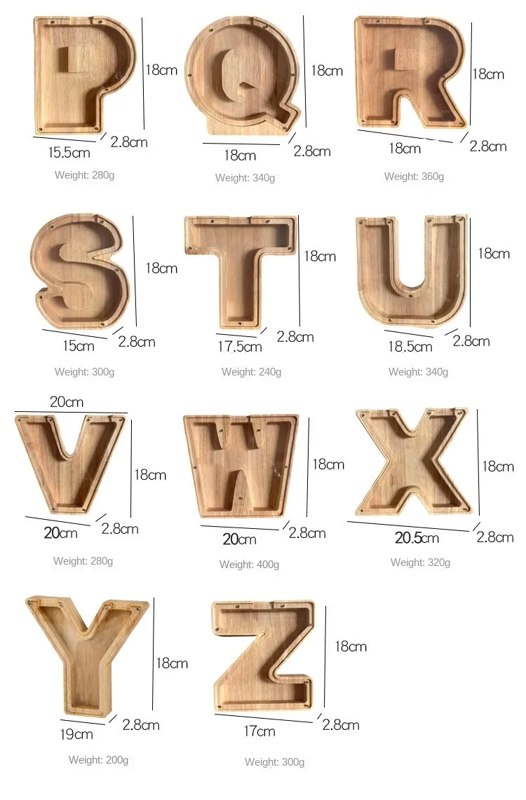 Sechsundzwanzig englisches Alphabet, Spardose, Münzen, Geld, Sparschwein, Holzbuchstaben, Spardose, Desktop-Ornament, Heimdekoration, Kunsthandwerk für Kinder – Detail 10