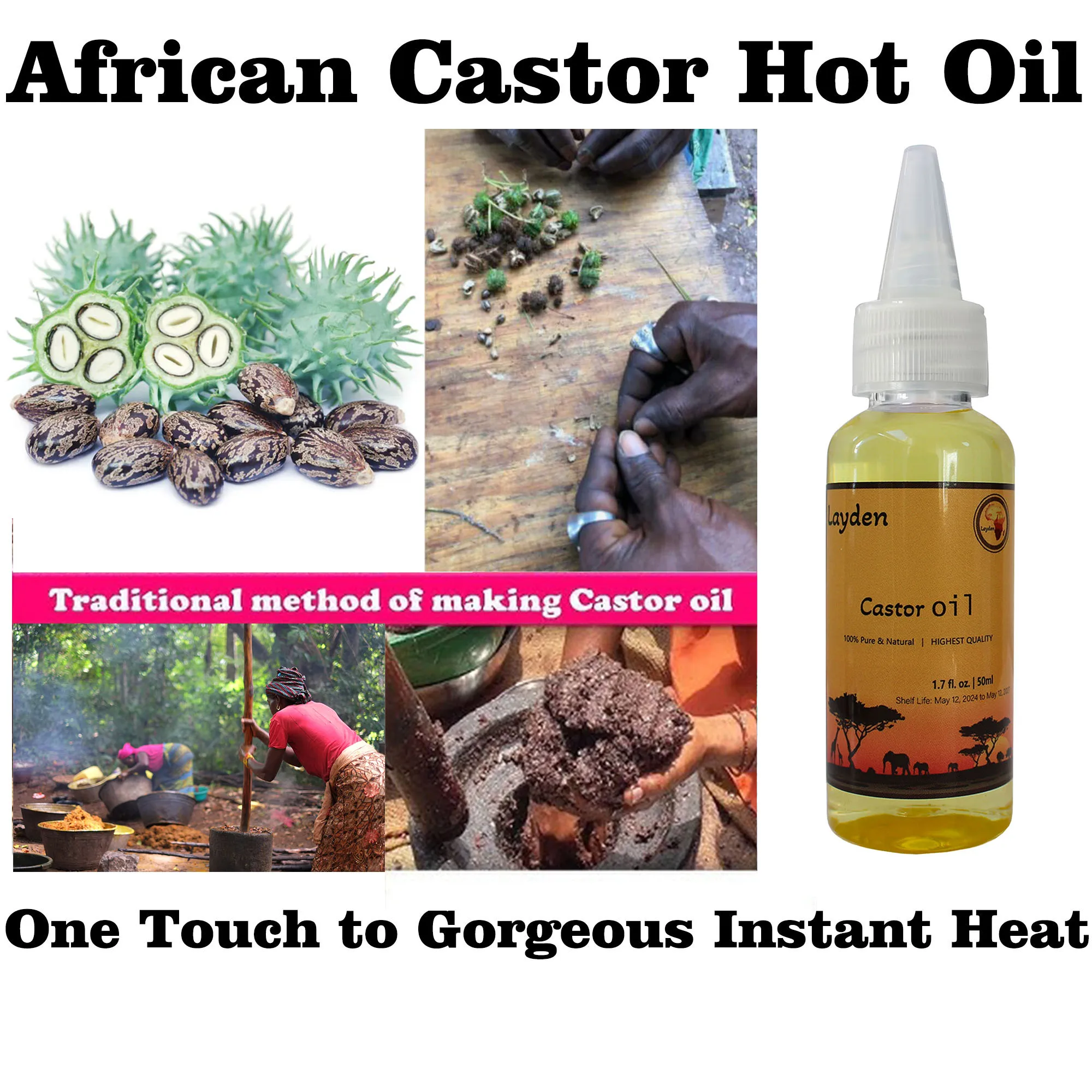 Traditionally Cold-Pressed Castor Seed Hot Oil Hair Scalp Strengthening & Nourishing Locks in Moisture