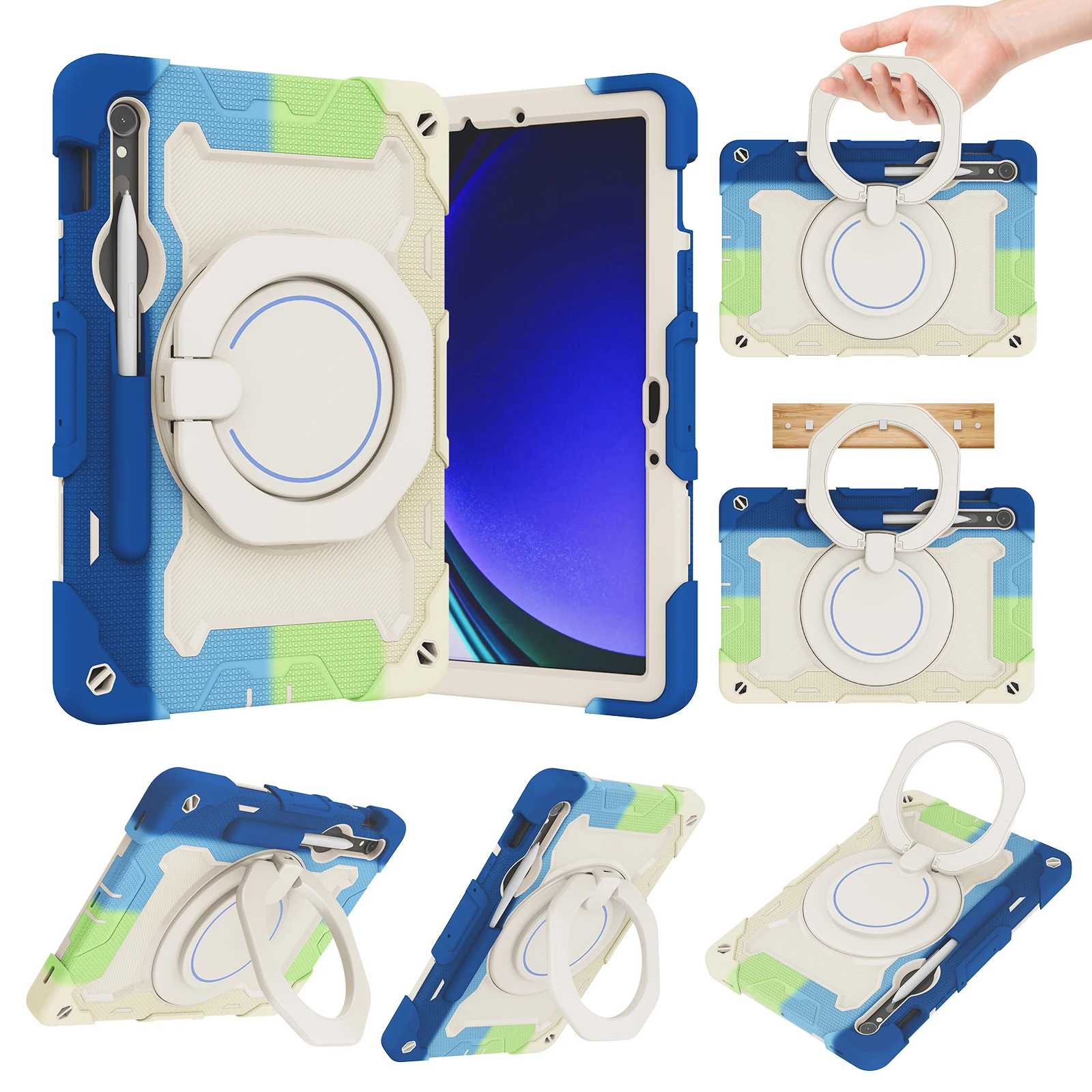 For Samsung Galaxy TabS9 FE funda S8 para S7 11inch Armor Case Coque Funda Kids EVA Safe 360 rotation Handle Stand Tablet Cover