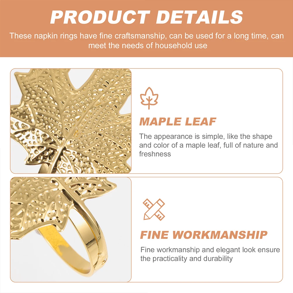 

4Pcs Maple Leaf Napkin Rings Stainless Steel Christmas Decorations Elegant Table Setting Accessories Easy to Clean
