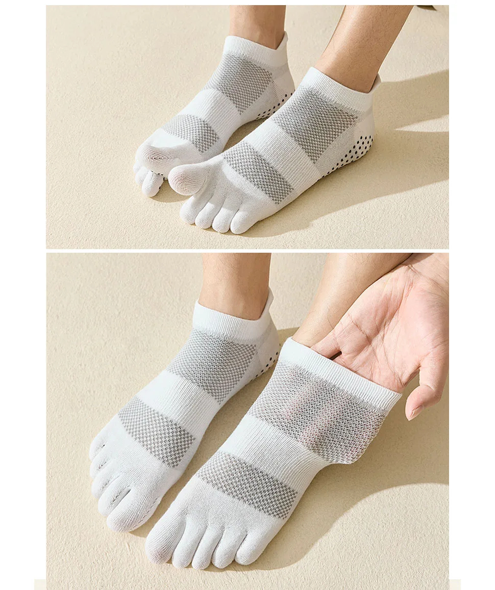 Yoga Pilates Fünf-Finger-Socken Knöchel Männer Baumwolle Dispense Rutschfestes Netz Solide Einfache Kompression Sportlich, Sport Boot Zehensocken – Detail 5