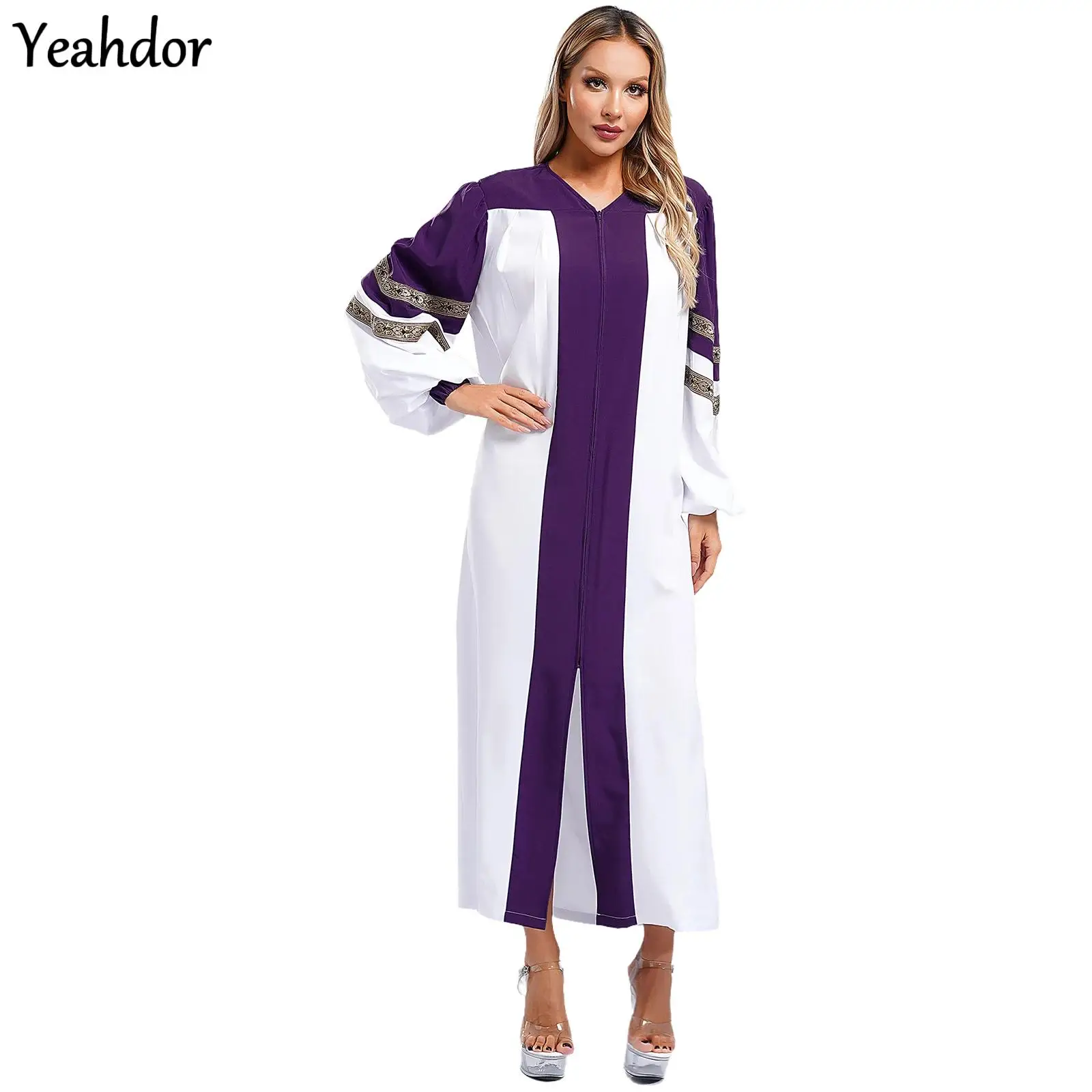 

Women Choir Church Robe Long Sleeve Christian Priest Worship Dress Pastor Gown Halloween Catholic Clergy Cosplay Graduation Gown