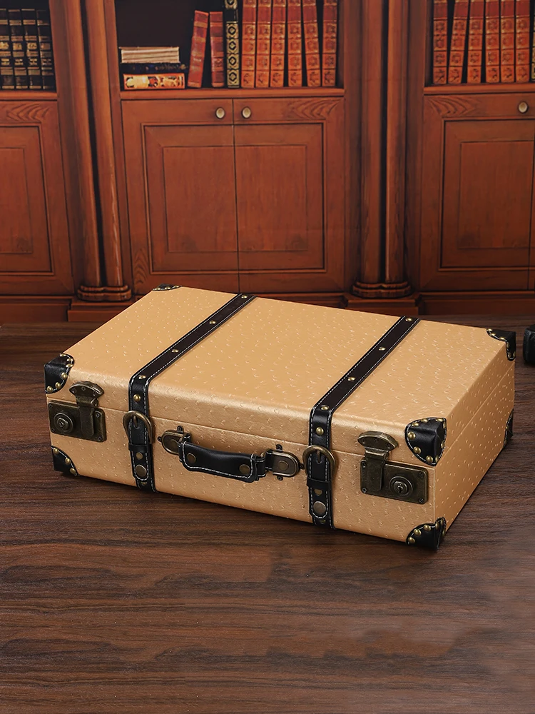 Vintage Suitcases Wooden Hand-Held Storage Suitcase,Clothing Sorting Box,Showcase Display,Woven Props Boxs Decoration