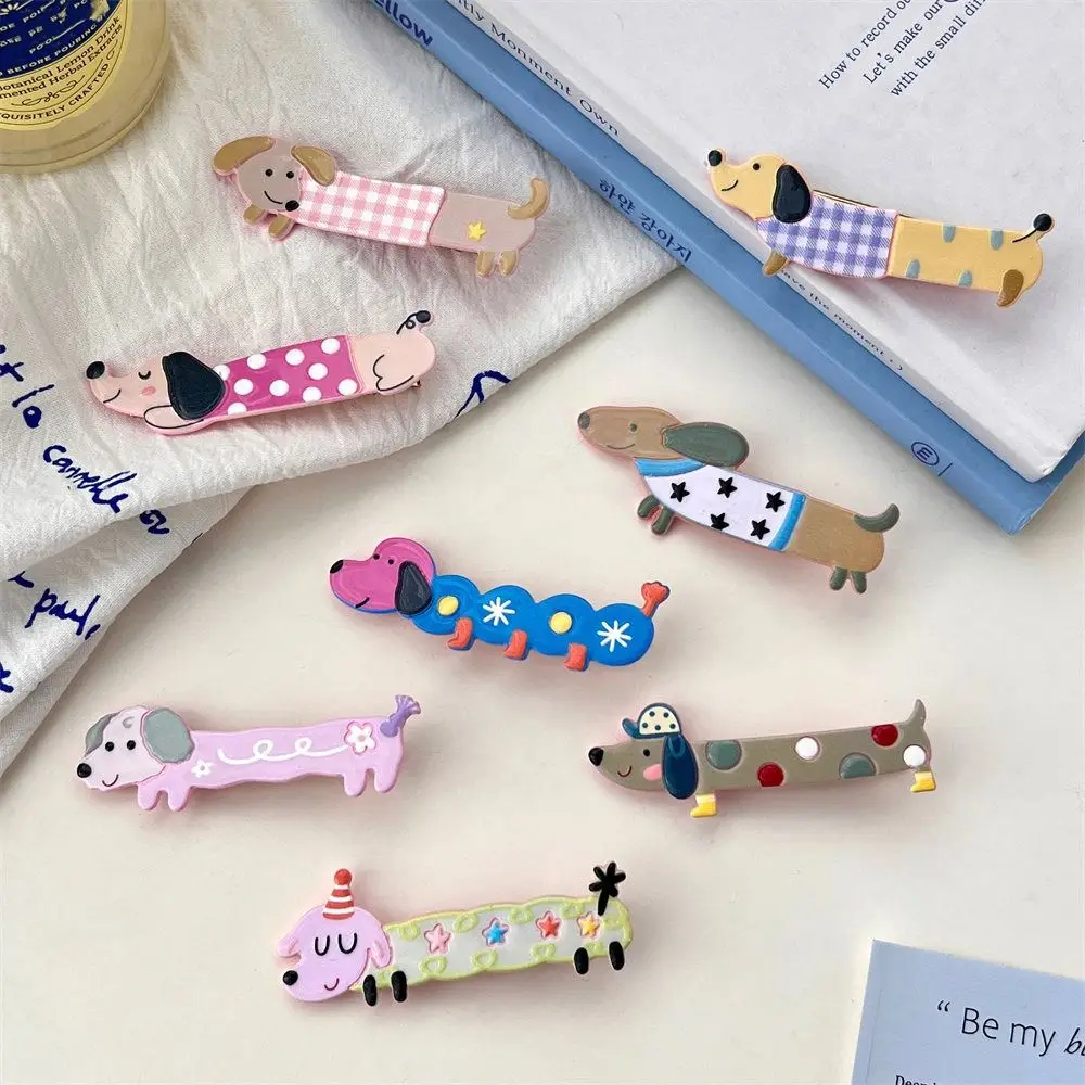 Plastic Dog Duckbill Clip Elegant Flower Plaid Cartoon Hair Clip Dots Star Animal Hairpin Daily