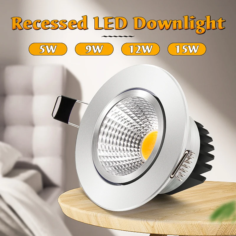 Czarny/biała obudowa wpuszczana LED typu Downlight z możliwością przyciemniania COB 6W12W 15W reflektor LED dekoracja LED lampa sufitowa AC110V/220V