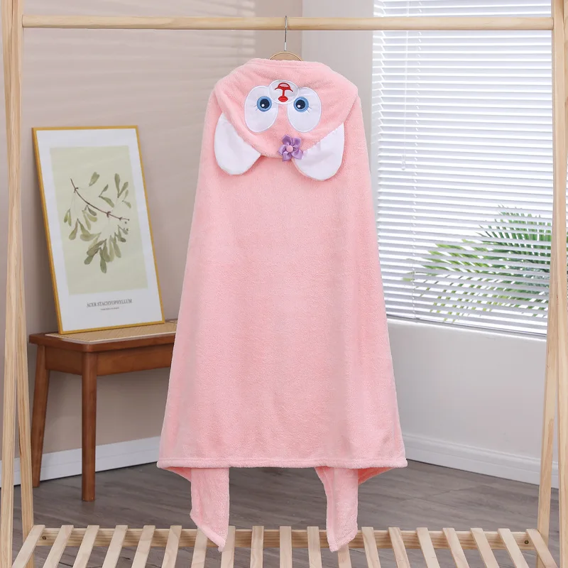 4-12 Year Children Girl Robes Winter Bathrobe Flannel Sleepwear Cartoon Girls Hooded Bathrobe Teen Swim Water Uptake Bath Towel