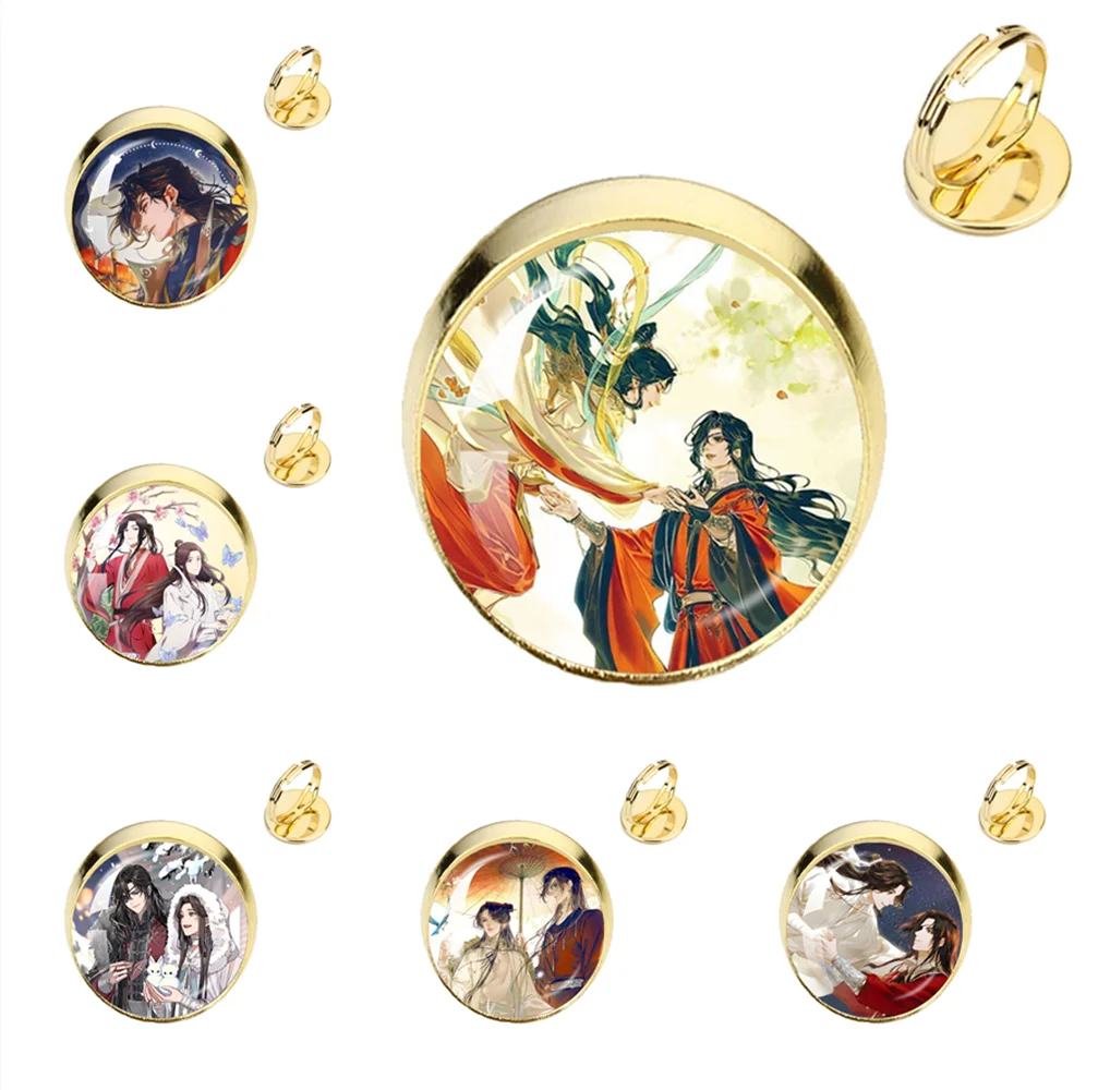 Anime Tian Guan Ci Fu Ring Heaven Official’s Blessing Hua Cheng Xie Lian  Unisex Handmade Glass Cabochon Rings Couple Jewelry