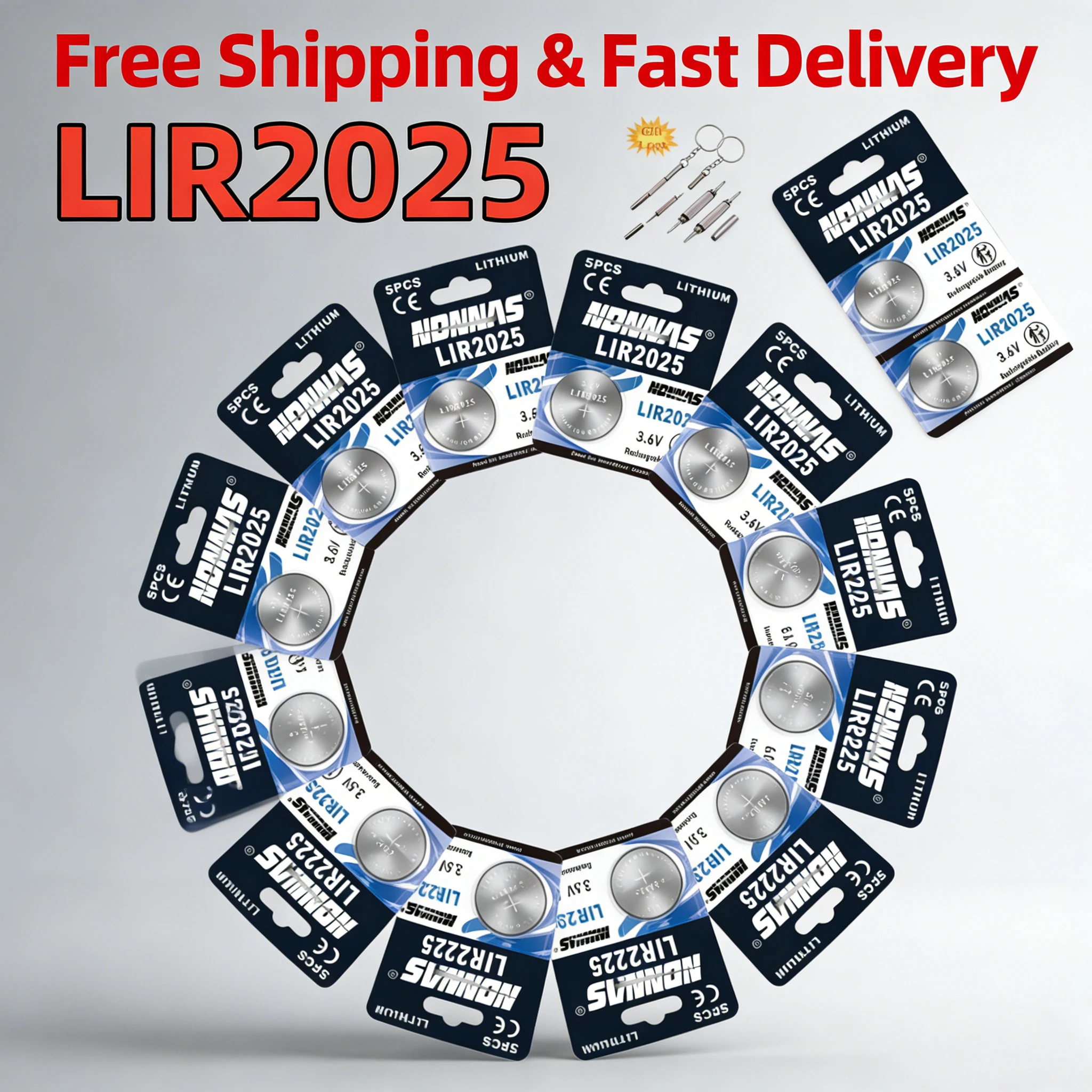 

LIR2025 3.6V Rechargeable Button Battery 2025 Lithium Ion Cell 2-50PCS Replacement for CR2025 Watch Toy Remote