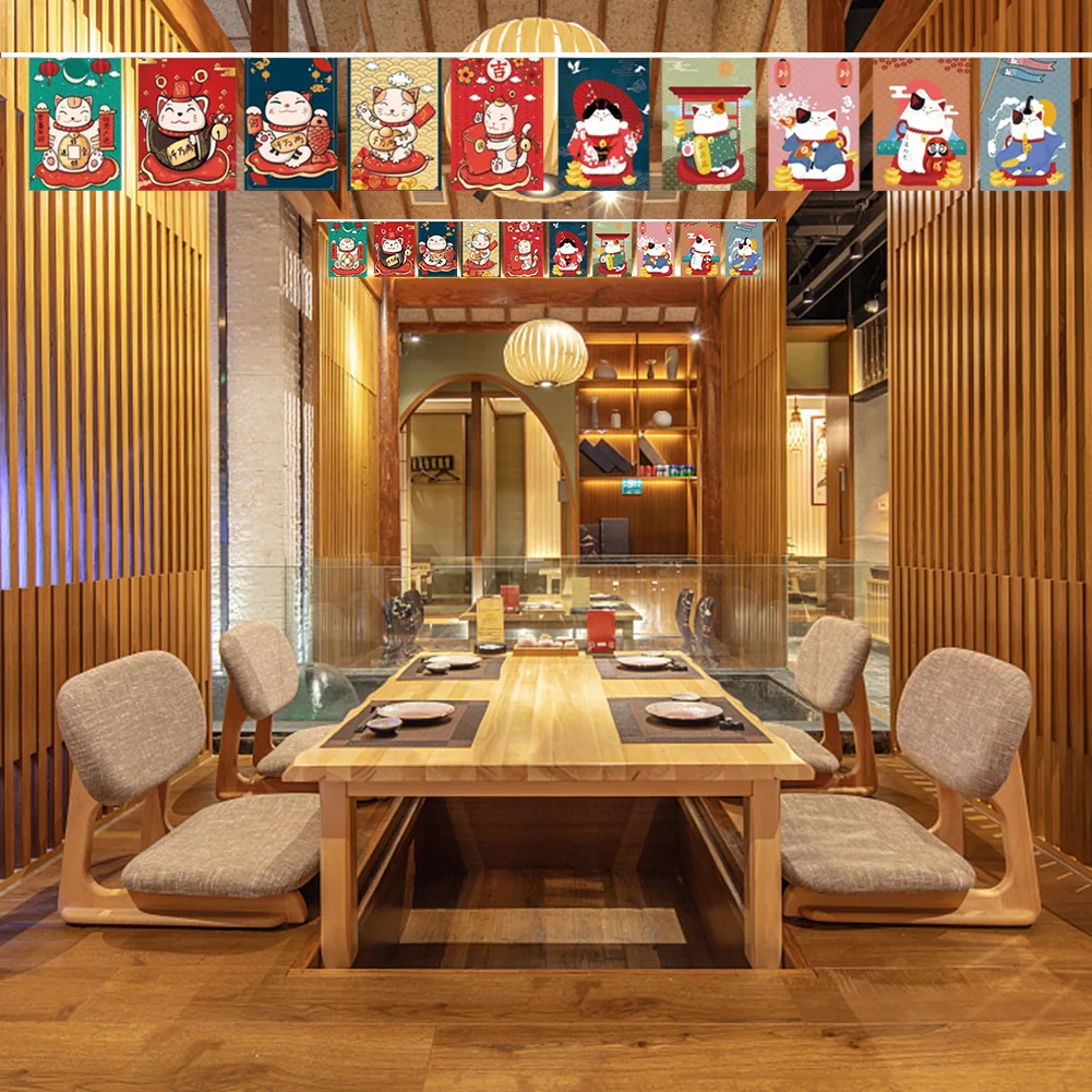 Japanese Style Hanging Lucky Cat String Flag Sushi Restaurant  Bunting Banners Izakaya House Birthday Party Wedding Decoration