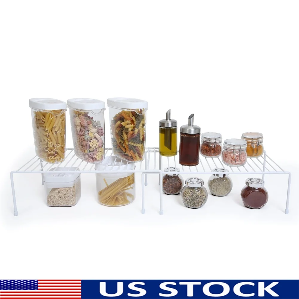 

Expandable Kitchen Storage Shelf Rack Organizer Cabinets Pantries Bathroom with Rust Resistant PE Finish and Plastic Feet