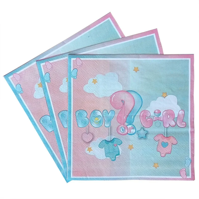 Newborn Party Printed Paper Napkins Boy or Girl Wine Glass Flower Paper Disposable Paper Placemats 10/20pcs/Pac 2-Ply 33*33cm