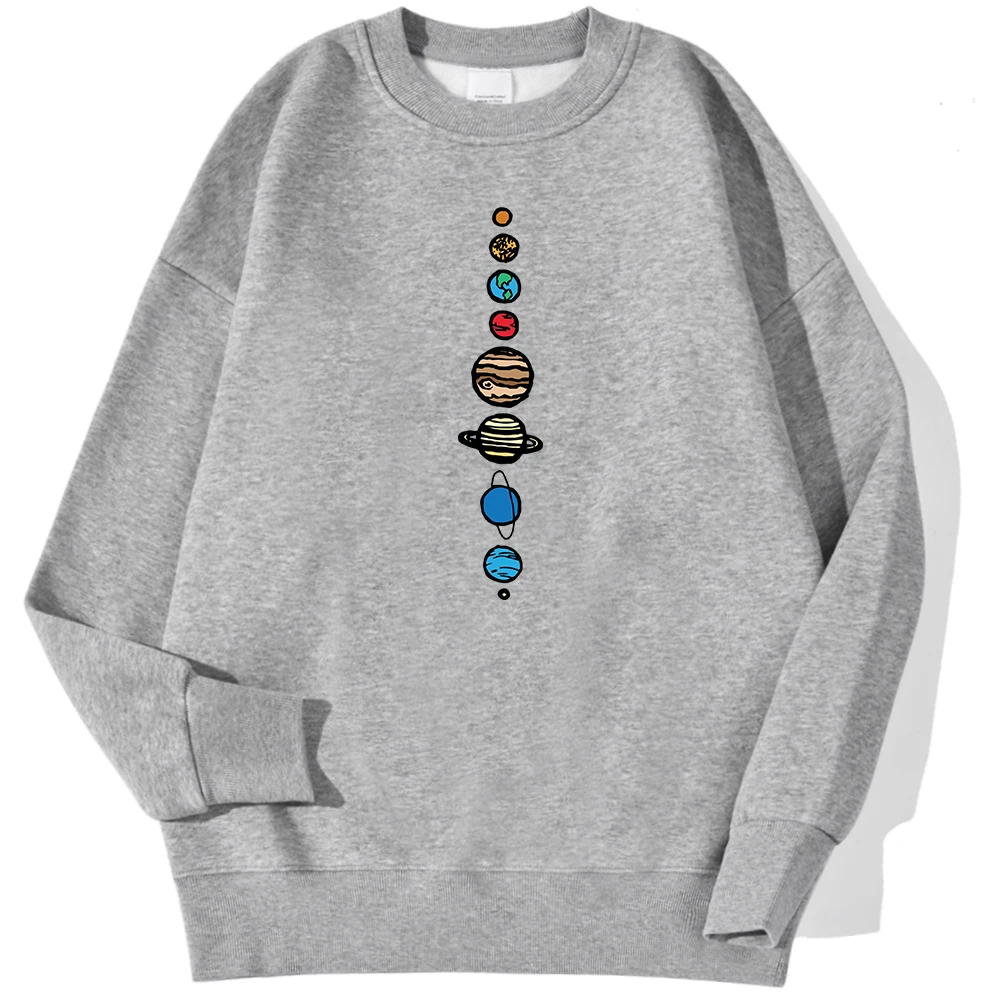 Nine Planets Universe Solar Systemprinted Men Pullover Fashion Casual Hooded Loose Crewneck Sweatshirts Autumn Fleece Streetwear