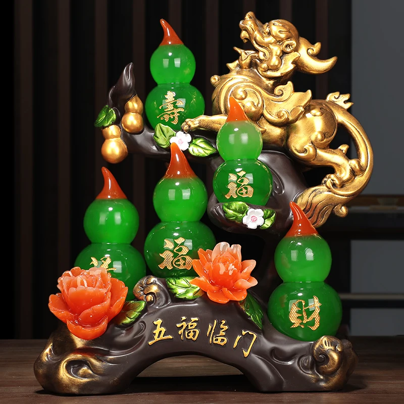 GOOD Mascot Home store Company talisman Bring wealth money LUCK 5 FU Gourds ZHAO CAI PI XIU FENG SHUI Decoration Statue