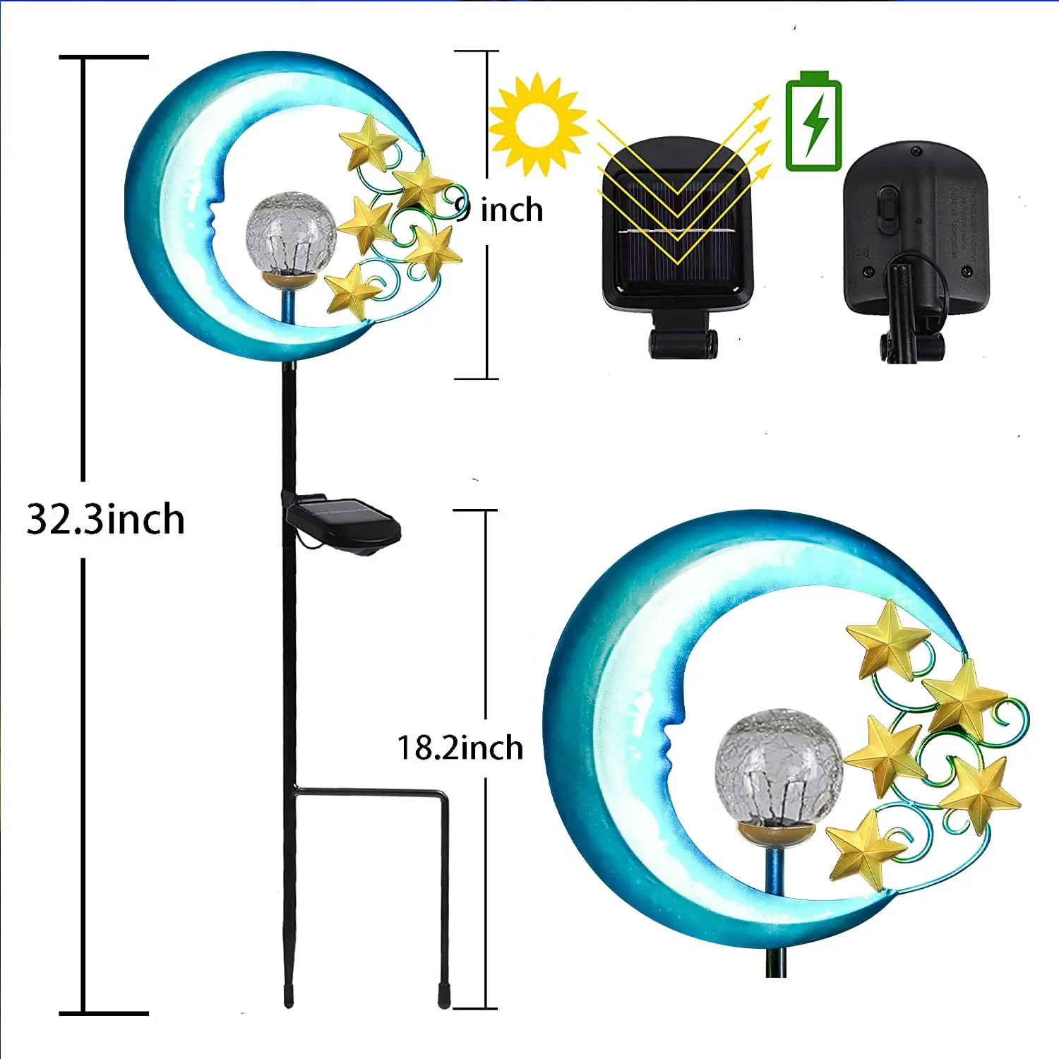 Solar LED Moon Star Lights for Outdoor Garden Decorative Metal Pathway Lights Lamp for Lawn Patio Courtyard Backyard Decoration