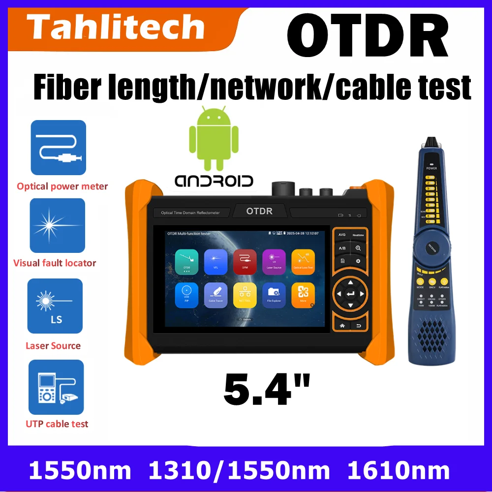 

Tahlitech 5.4" OTDR Tester Optical Fiber Reflectometer LS UTP LAN Event 1610nm 1310/1550nm for Fiber Optic Internet Tester