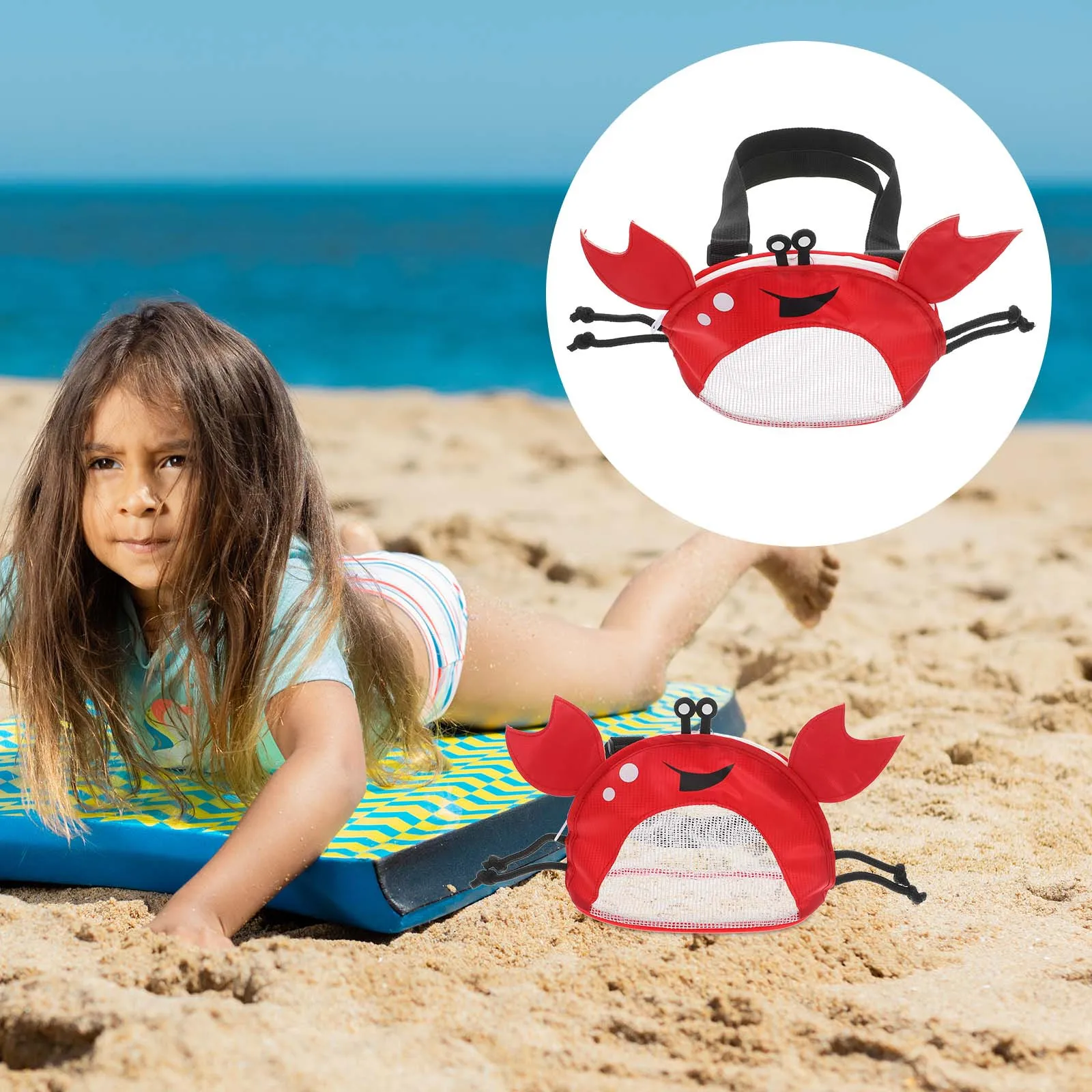 

Crab Shape Beach Bag Kids Seashell Collecting Mesh Pouch Lightweight Sand Resistant Storage For Swimwear Sunglasses Portable