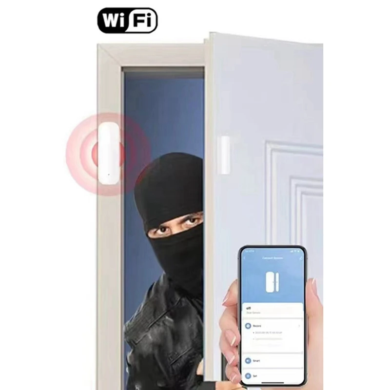 Wifi pintu Sensor jendela APP pintar perlindungan keamanan rumah pintu detektor tertutup terbuka untuk Alexa Kiwi mudah dipasang mudah digunakan