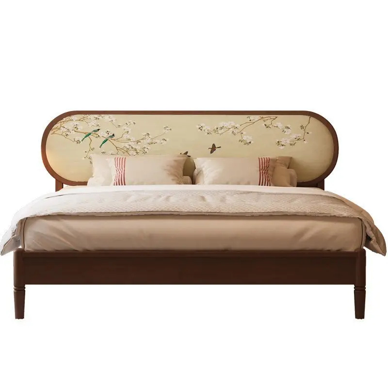 

New Chinese style national tide style solid wood rattan retro wind bed double bed modern simple medium and ancient s