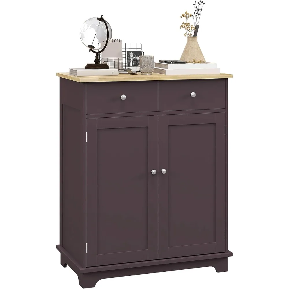 Credenza con piano di lavoro in legno massello, armadio da cucina moderno, mobile Bar con 2 cassetti, ante e ripiano regolabile, caffè