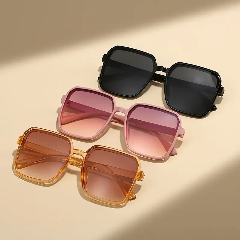 3Pcs Retro Rectangular Oversized Women's Glasses, Pc Lenses, Light Texture, Mountaineering Sports Fashion Glasses Set