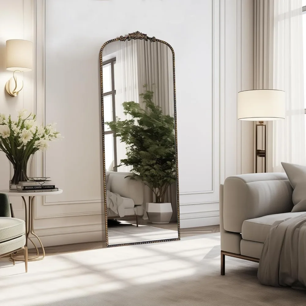ヴィンテージバロック様式の全身鏡、65x22インチ、自立式または壁掛け式、アンティークブラックの全身鏡（斜め置き可能）