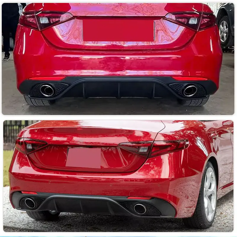 PP Plastic Material Car Rear Bumper Lip Diffuser Spoiler with Exhaust Tips for Alfa Romeo Giulia Standard 2016-2020 Rear Lip