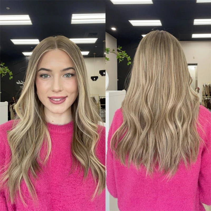 

18 Inch Ombre Caramel Blonde Brown Synthetic Lace Front Wig Natural Preplucked Hairline with Baby Hair High Quality Women's Wig