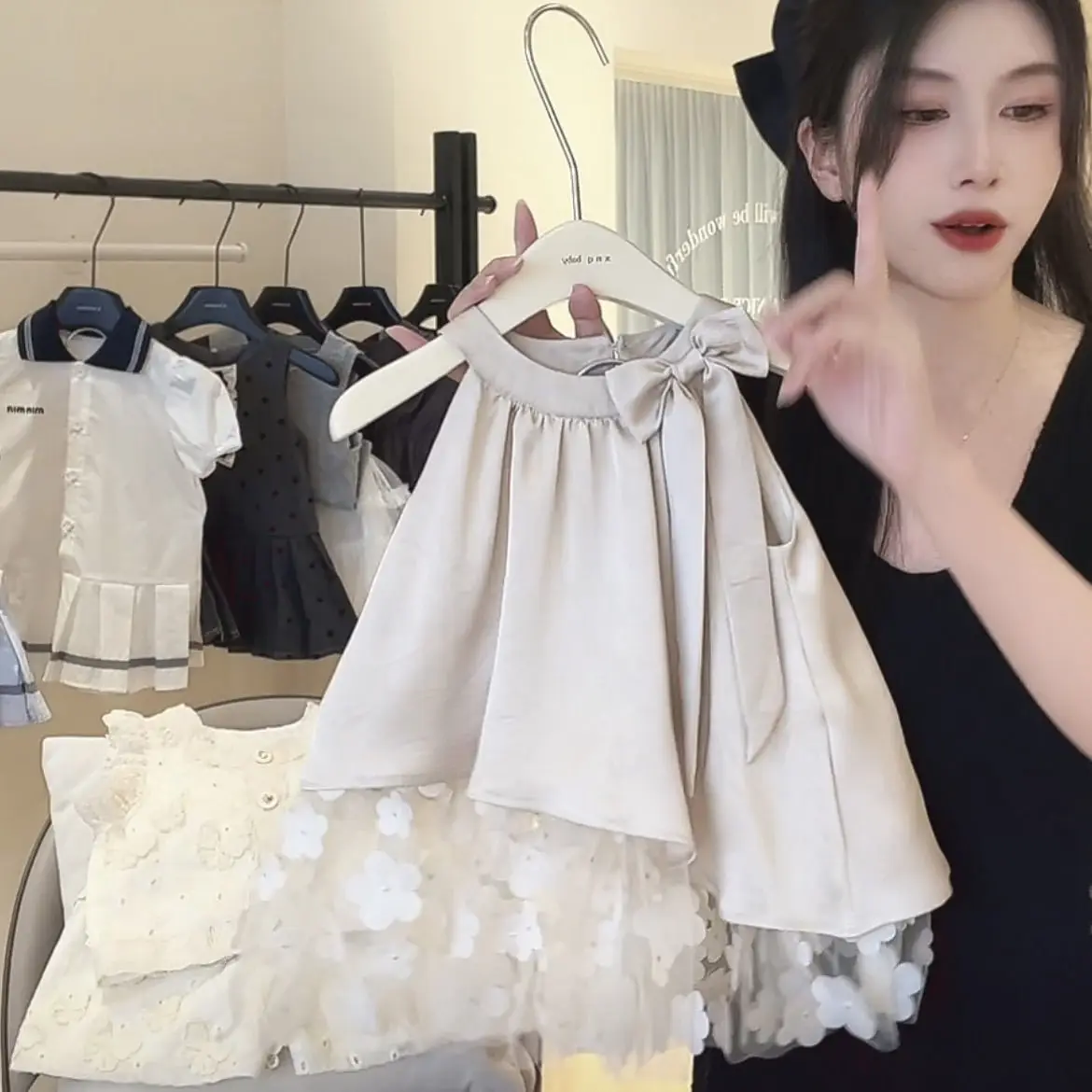 أطفال بنات لطيف الدانتيل شبكة سترة فستان 2025 جديد وصول الأطفال القوس حفلة الرسن فساتين الأميرة الصيف شبكة فستان الشمبانيا